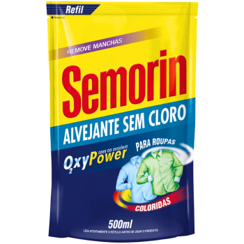 Refil Alvejante Tecidos Tira Manchas Sem Cloro Roupas Brancas Coloridas Semorin 500ml 