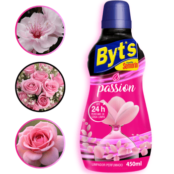 Limpador Perfumado Passion Desinfetante Concentrado 24h de Perfume Limpeza Byts 450ml