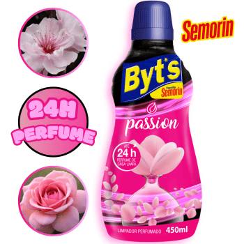 Limpador Perfumado Passion Desinfetante Concentrado 24h de Perfume Limpeza Byts 450ml
