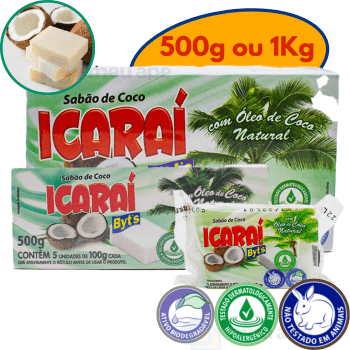 Sabão de Coco Barra Icaraí Semorin Natural Hipoalergênico Ativo Biodegradável Cruelty Free
