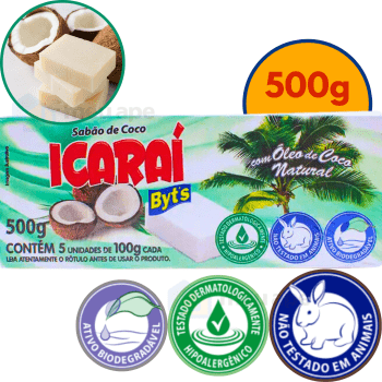 Sabão de Coco Barra Icaraí Semorin Natural Hipoalergênico Ativo Biodegradável Cruelty Free