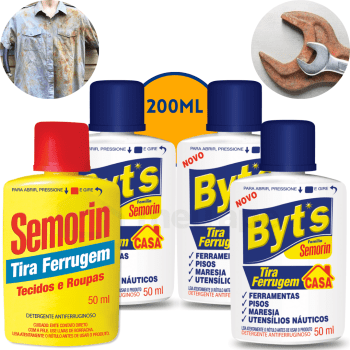 Tira Ferrugem Detergente Antiferruginoso Corrosão Tecido Roupa Ferramentas Pisos Maresia Byt's Semorin 200ml