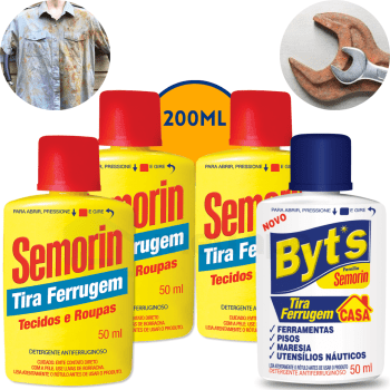 Tira Ferrugem Detergente Antiferruginoso Corrosão Tecido Roupa Ferramentas Pisos Maresia Byt's Semorin 200ml