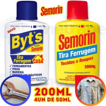Tira Ferrugem Detergente Antiferruginoso Corrosão Tecido Roupa Ferramentas Pisos Maresia Byt's Semorin 200ml