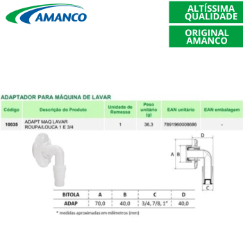 Adaptador Maquina de Lavar Saída de Água Universal Amanco 3T