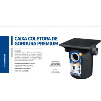 Caixa de Gordura Com Cesto Premium 41.2L Metasul Entrada/Saída de 100/75/50