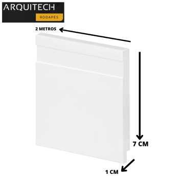 Rodapé Poliestireno 7cm Barra 2 Metros Arquitec Branco Slim