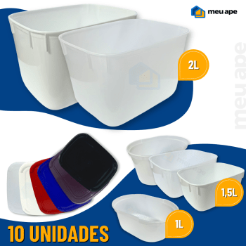 Kit 10 Potes Sorvete Açaí Sorbet C/ Tampa Plástico Cores Sorveteria Retangular Oval 1/1,5/2 Litros