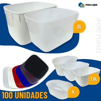 Kit 100 Potes Sorvete Açaí Sorbet C/ Tampa Plástico Cores Sorveteria Retangular Oval 1/1,5/2 Litros
