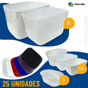 Kit 25 Potes Sorvete Açaí Sorbet C/ Tampa Plástico Cores Sorveteria Retangular Oval 1/1,5/2 Litros