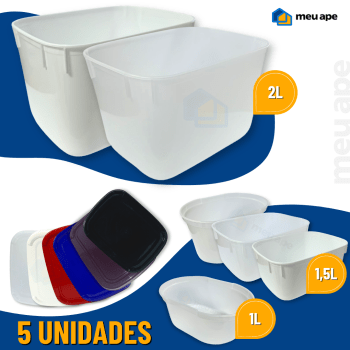 Kit 5 Potes Sorvete Açaí Sorbet C/ Tampa Plástico Cores Sorveteria Retangular Oval 1/1,5/2 Litros