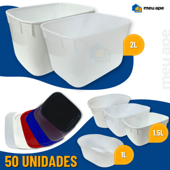 Kit 50 Potes Sorvete Açaí Sorbet C/ Tampa Plástico Cores Sorveteria Retangular Oval 1/1,5/2 Litros